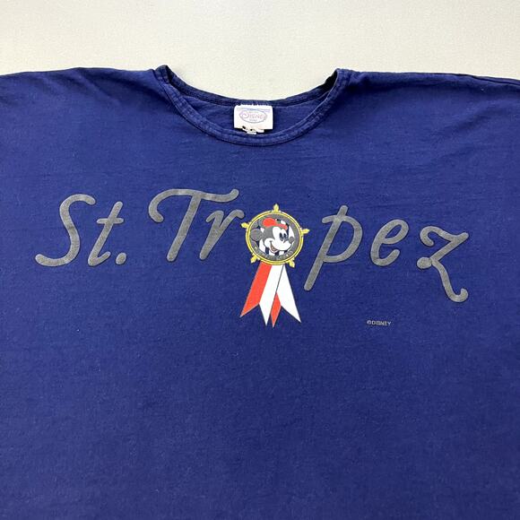 Vintage Disney Mickey Mouse T-Shirt Womens One Size Navy Blue St. Tropez Cropped - Picture 2 of 8